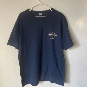 Vintage navy blue fruit of the loom T shirt with gold embroidery size XL